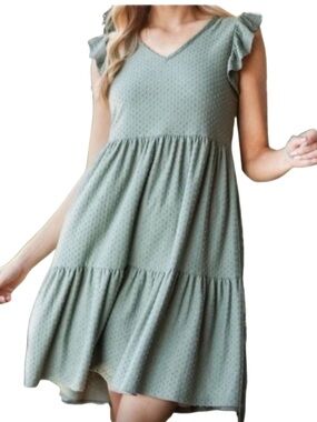 Heimish Green Butterfly Short Sleeve Swiss Dot Tiered Mini Dress NWOT PLUS